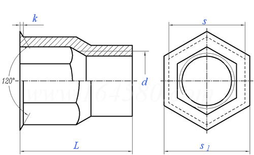 YJT  3003 (YJT 1004) 120°小沉头内外半六角铆螺母
