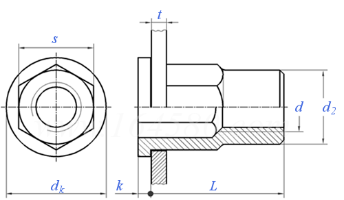 YJT  8002 平圆头内外半六角铆螺母