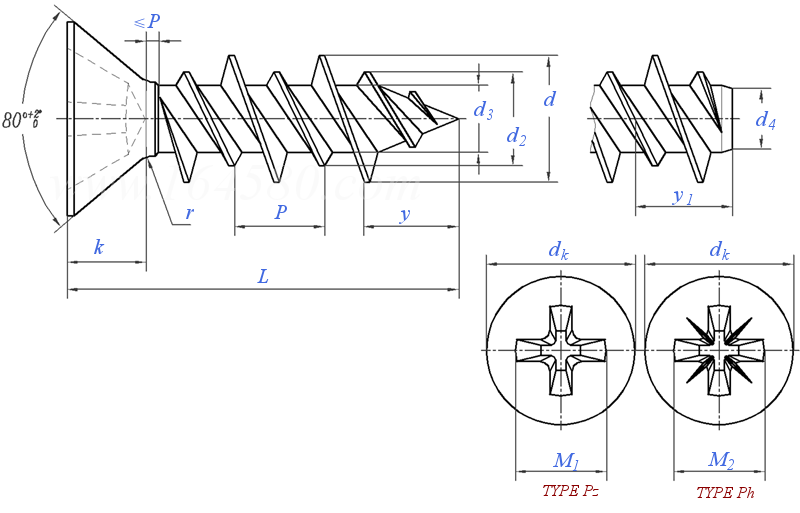 UNI  9709 - 1990 塑料用双螺纹十字槽沉头(平头)自攻螺钉