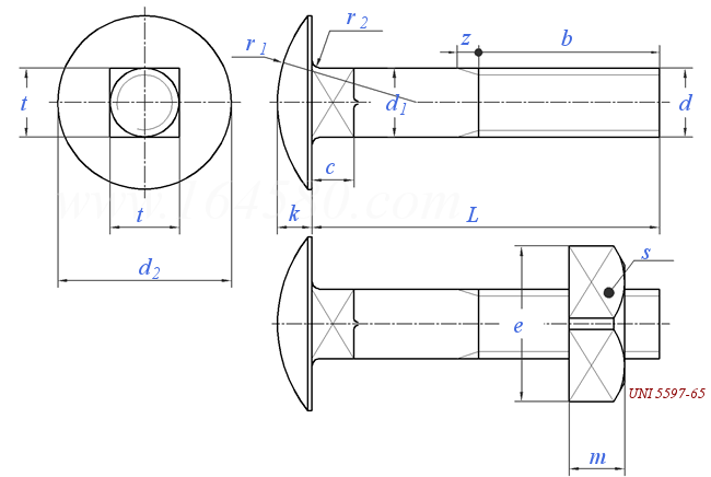 UNI  5731 - 1965 帶方螺母的方頸圓頭螺栓 米制粗牙 C級