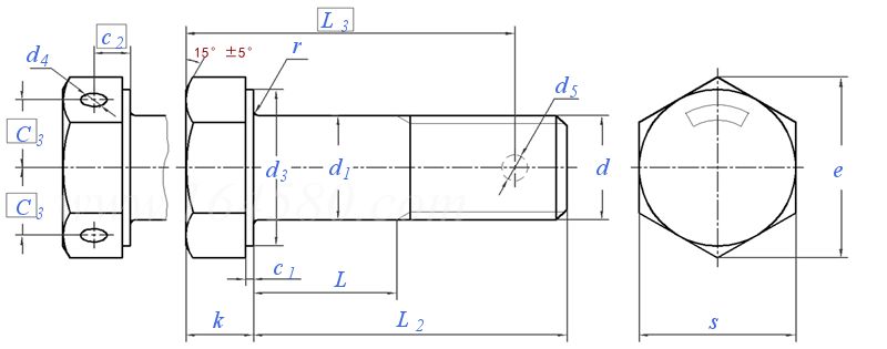 DIN  65526 - 2016 航空航天 - 六角头螺栓,紧公差,MJ短螺纹,钛合金 - 在315℃以下时额定抗拉强度为1100MPa