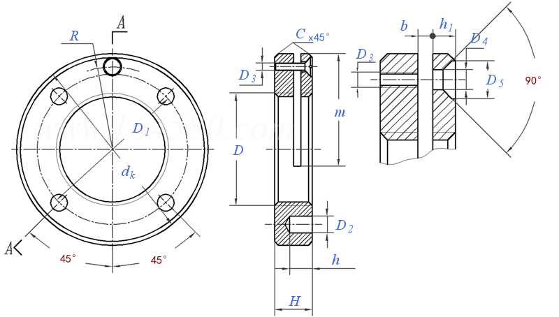HB  315 - 1987 带锁紧槽圆螺母