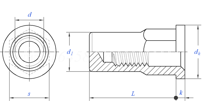 YJT  8029 半六角盲孔平头拉铆螺母