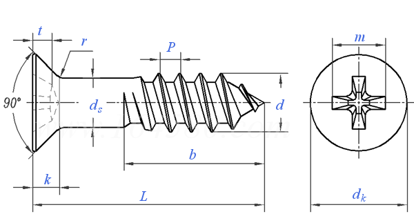 GB  951 - 1986 十字槽沉头木螺钉