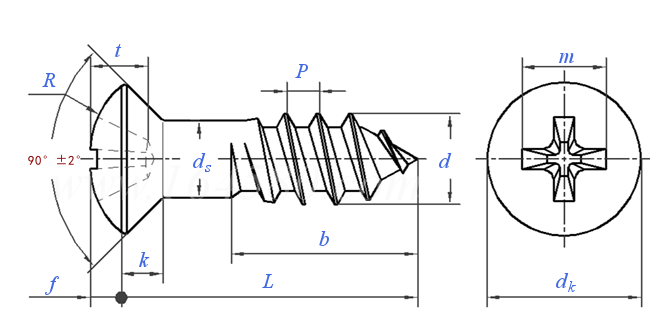 GB  952 - 1986 十字槽半沉頭木螺釘
