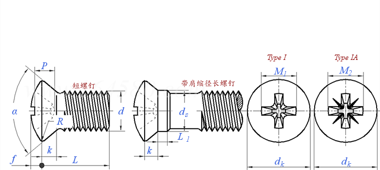 ASME B 18.6.3 (T15) - 2013 82°小半沉头十字槽螺钉 [Table 15] (ASTM F837 / F468)