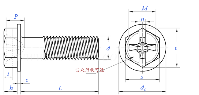 ASME B 18.6.3 (H10C) - 2024 十字复合槽六角凸缘头螺钉 [TABLE 2.2.10-3]