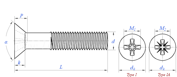 ASME B 18.6.3 (T6-I/T6-IA) - 2013 100°十字槽沉頭精整螺釘