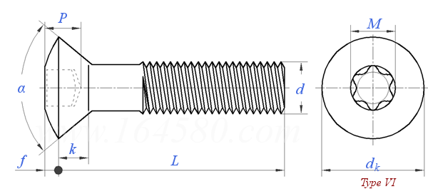 ASME B 18.6.3 (T8-VI) - 2013 梅花槽半沉頭螺釘 VI型 [表7&8]