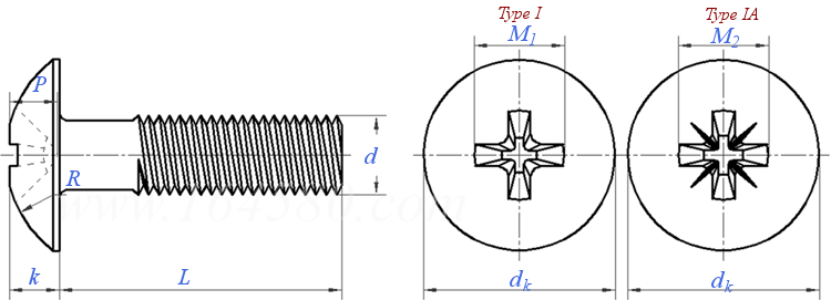 ASME B 18.6.3 (T25-I/T25-IA) - 2013 十字槽大扁頭螺釘 I、IA型