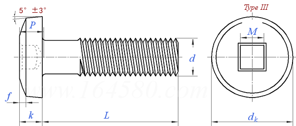 ASME B 18.6.3 (H8B-III) - 2024 四方槽球面圓柱頭螺釘 [TABLE 2.2.8-2 III]