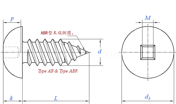 ASME B 18.6.3 (T36-III+T40) - 2013 方槽圓頭 AB ABR自攻螺釘