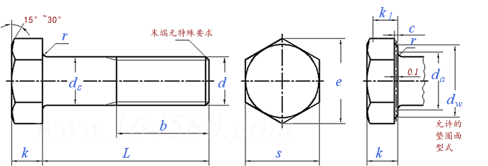 ISO  4016 - 1999 C级六角头螺栓