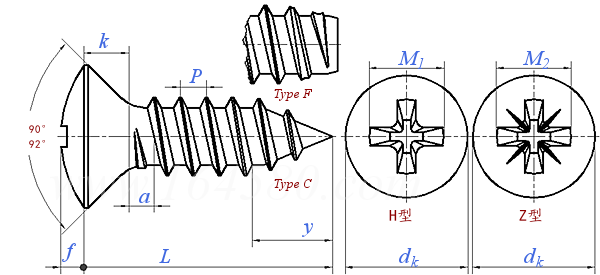 JIS B 1122 (AT3) - 1996 十字槽半沉头自攻钉 [表3]