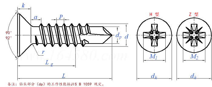 JIS B 1124 (F3) - 2021 十字槽沉頭自鑽自攻螺釘