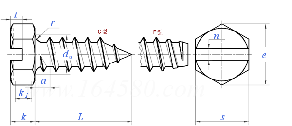 NF E 25-664 - 1986 開槽六角頭自攻螺釘. 符号HS