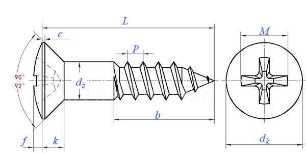 JIS B 1112 (T3) - 1995 十字槽半沉頭木螺釘 [表3]