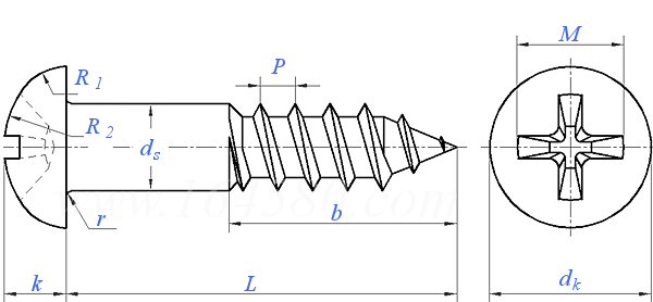 JIS B 1112 (T1) - 1995 十字槽圓頭木螺釘 [表1]