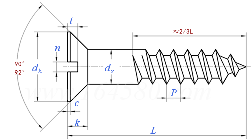 JIS B 1135 (T2) - 1995 開槽沉頭木螺釘 [表2]