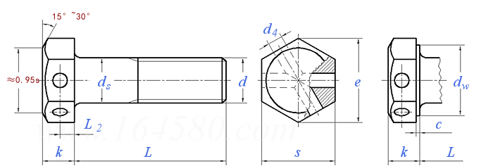GOST  7796 (-3) - 1970 頭部帶孔六角頭螺栓 3型