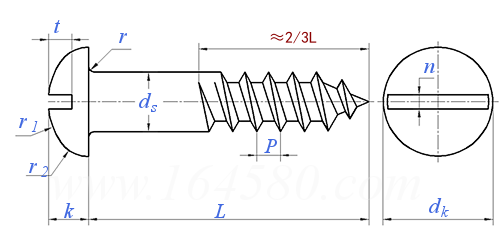 JIS B 1135 (T1) - 1995 開槽圓頭木螺釘 [表1]