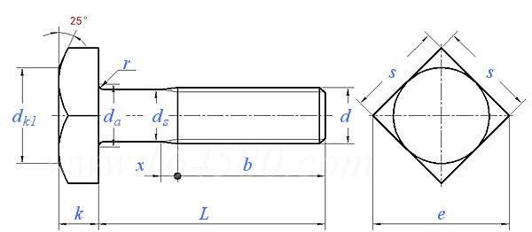 JIS B 1182 (T1-2) - 1995 方頭螺栓(中等精度) [Table 1-2]