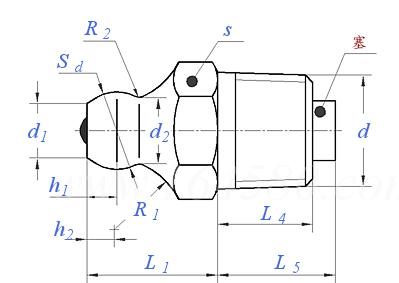 ISO  6392-1 (Type 2) - 1996 土方机械 润滑油杯 -  直通油杯 锥螺纹