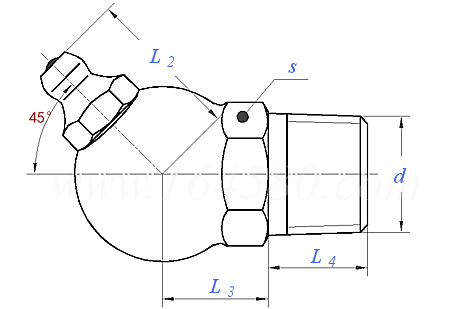 ISO  6392-1 (Type 3) - 1996 土方机械 润滑油杯 - 45°弯头油杯