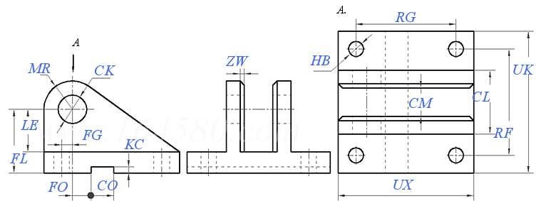 GB /T 39949.1 (AB3) - 2021 液壓傳動 16MPa(160bar)中型和25MPa(250 bar)單杆缸附件 - 雙耳環支架 通孔 斜型