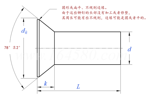 ANSI B 18.1.2 (T4) - 1972 (R2016) 大铆钉 - 沉头实心铆钉 [Table 4] (A31, A131, A152, A502)