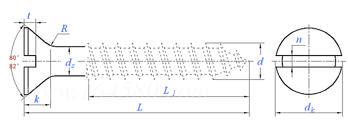 ASME/ANSI B 18.6.1 (T2) - 1981 (R2016) 開槽沉頭木螺釘 [Table 2]