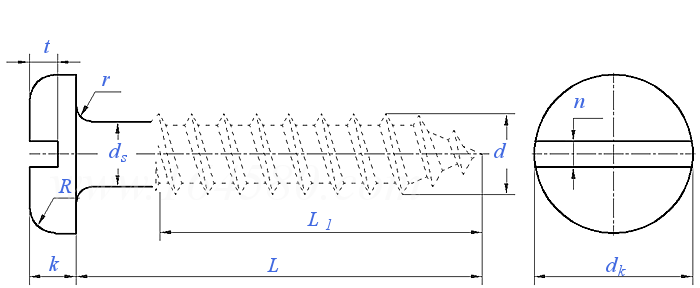 ASME/ANSI B 18.6.1 (T10) - 1981 (R2016) 開槽盤頭木螺釘 [Table 10]
