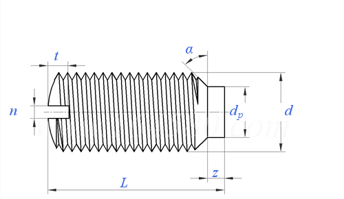ASME/ANSI B 18.6.2 (T5 half-dog) - 1998 (R2010) 開槽短圓柱端緊定螺釘 [Table 5] (A307, SAE J429, F468, F593)