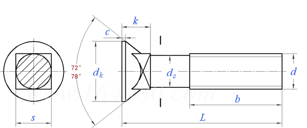 GB  10 - 1976 沉头方颈螺栓