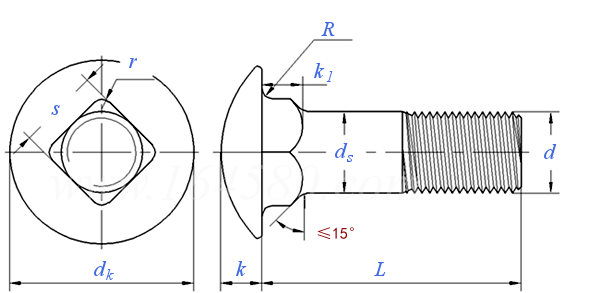 ASME B 18.5 (T3) - 2012 (2017) 英制圓頭矮方頸螺釘 [Table3] (A307, SAE J429, F468, F593)