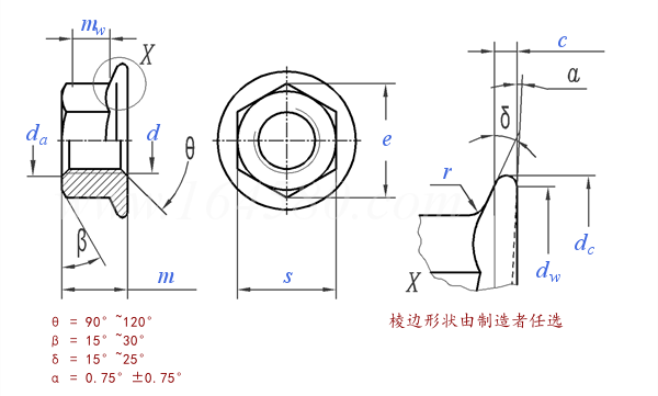 JIS B 1190 (ISO 4161) - 2005 六角法蘭螺母 粗牙