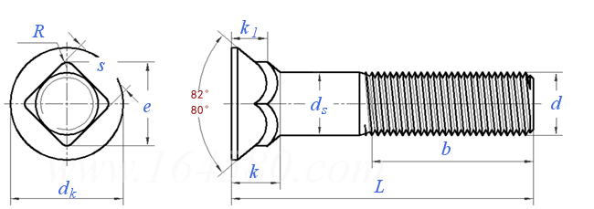 ASME B 18.9 - 2012 3号沉头方颈螺栓（标准头）[Table 1]  (A307, F468, F593, SAE J 429)