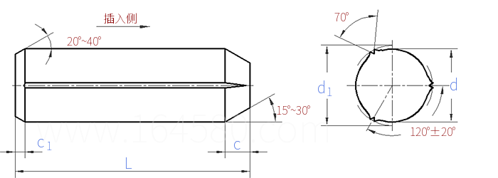 ISO  8740 (CH) - 2025 帶倒角及全長平行溝槽槽銷-倒角端