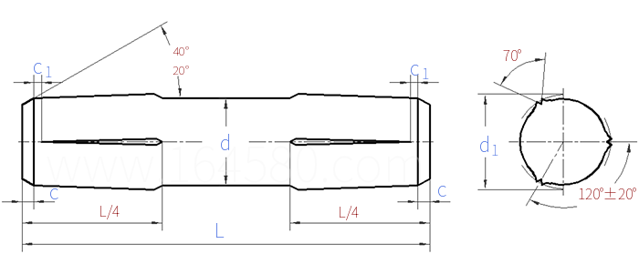 ISO  13670 (CH) - 2025 倒錐形槽銷 - 兩側1/4長度漸變槽 - 帶倒角端