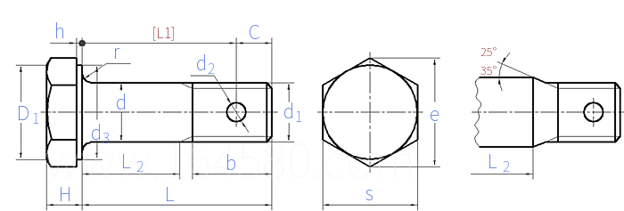 GJB  3374 (/16~/18) - 1998 铰链连接用MJ螺纹光杆公差带f7小六角头螺栓