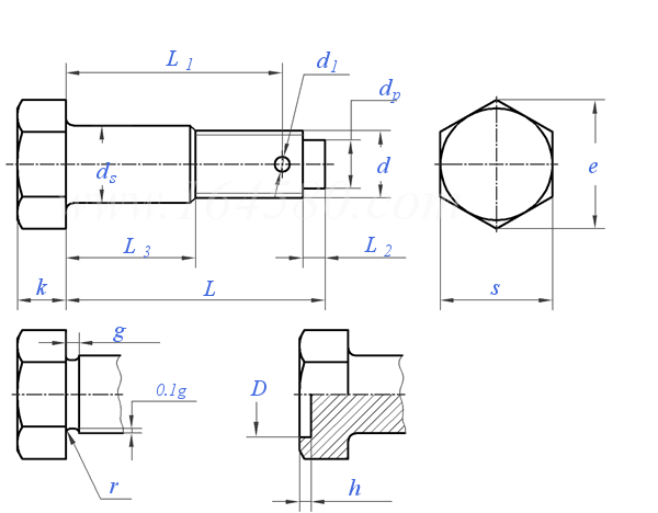 GB  28 - 1976 小六角头螺杆带孔铰制孔用螺栓