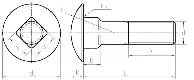 CNS  4424 - 1981 粗制大半圓頭方頸螺栓