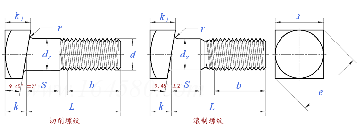ASME B 18.2.1 (T4) - 2010 四方斜头螺栓 [Table 4]