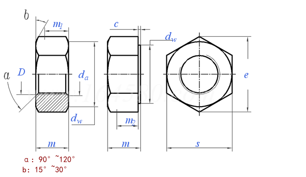 EN  28673 - 1991 1型 六角螺母 細牙 產品等級：A級和B級