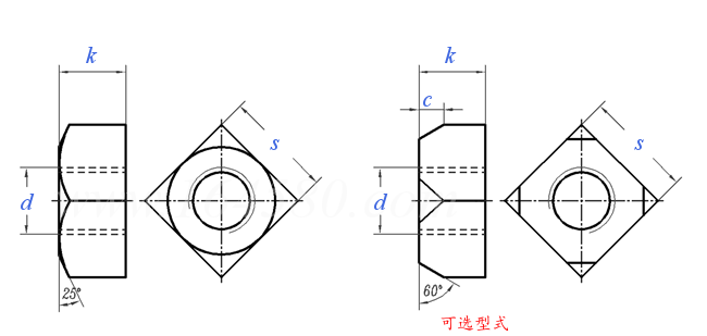 ASME B 18.10 - 2006 (R2016) 轨道螺栓用方螺母 [Table 3] (A563)