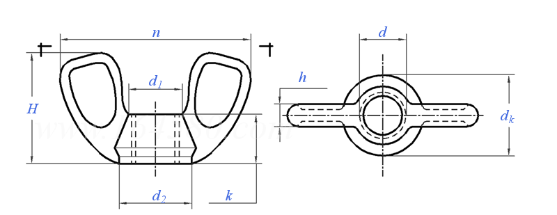 ASME B 18.6.9 - 2010 (R2017) 标準型壓鑄式蝶形螺母 [Table 4]