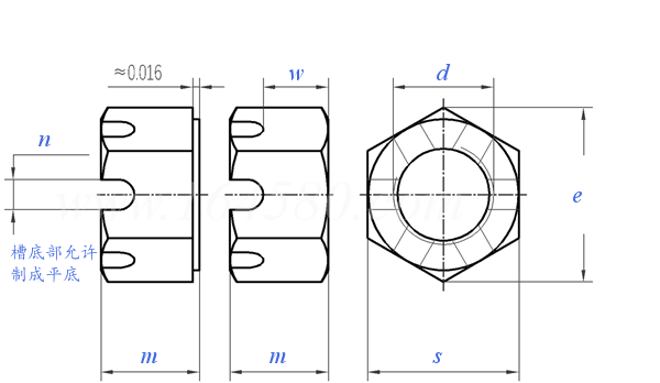 ASME B 18.2.2 (T5) - 2015 六角开槽螺母  [Table 5] (ASTM A563 / F594 / F467)