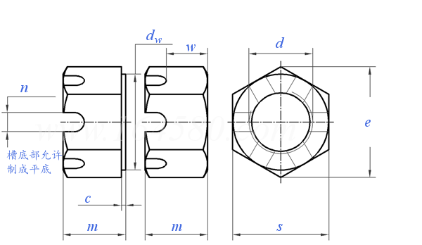ANSI B 18.2.4.3M - 1979 (R2017) 米制六角开槽螺母 (ASTM A563M / F467M)