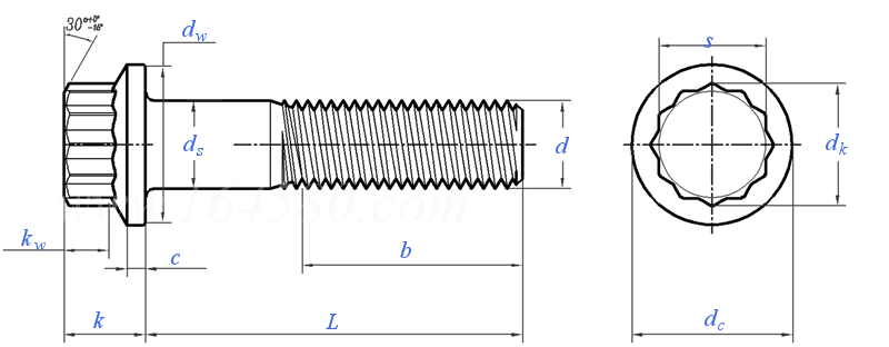 ASME B 18.2.5M - 2013 十二角法兰螺栓 (12.9 / ASTM F468M)
