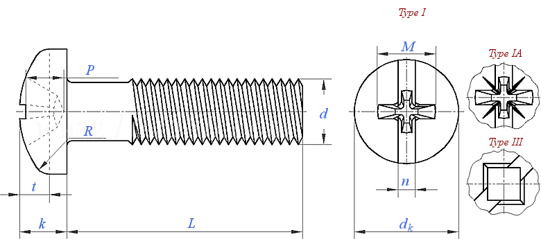 ASME B 18.6.3 (T20) - 2013 复合十字槽盘头螺钉 [Table 20] (ASTM F837, F468)